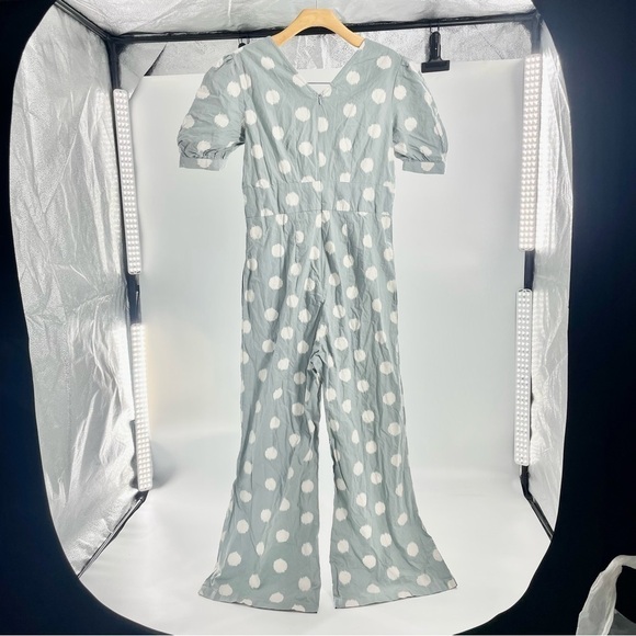 Indya Ikat Grey Cream House of India Earthen Bell Bottom Jumpsuit Size S NWOT - Picture 8 of 16